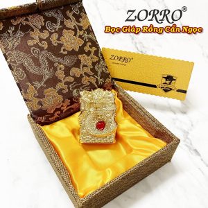 BẬT LỬA ZIPPO ZORRO BỌC GIÁP RỒNG NỔI CẨN NGỌC - RUỘT VÀNG (FULLBOX) - (XÀI XĂNG) #VÀNG