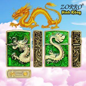 BẬT LỬA ZIPPO ZORRO HÌNH RỒNG PHỦ BÓNG DẬP NỔI 6 MẶT (FULLBOX) - (XÀI XĂNG) #XANH_LÁ